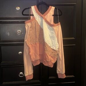 Oli & Hali Women's Patchwork Sweatshirt in Pink and Cream Lg